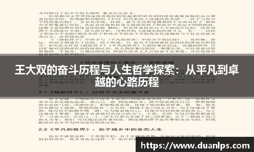 王大双的奋斗历程与人生哲学探索：从平凡到卓越的心路历程